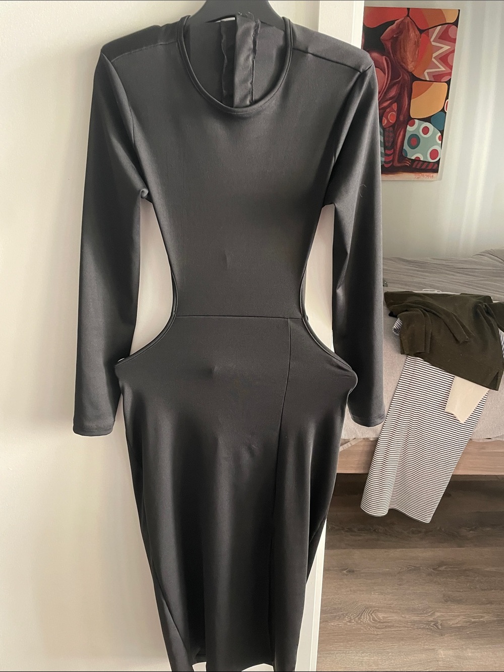 SHEIN Black Long-Sleeve Backless Cutout Midi Dress
